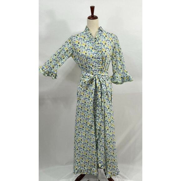 EVI GRINTELA Sz XS Floral Ruffle Edge Belted Cotton Maxi Shirt Dress - Picture 1 of 8